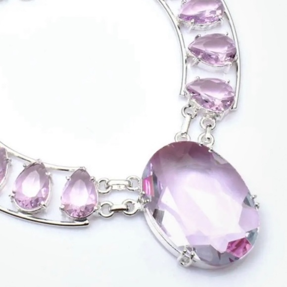 Exquisite Baby Pink Quartz + Pink Topaz statement cluster Necklace - Picture 6 of 13
